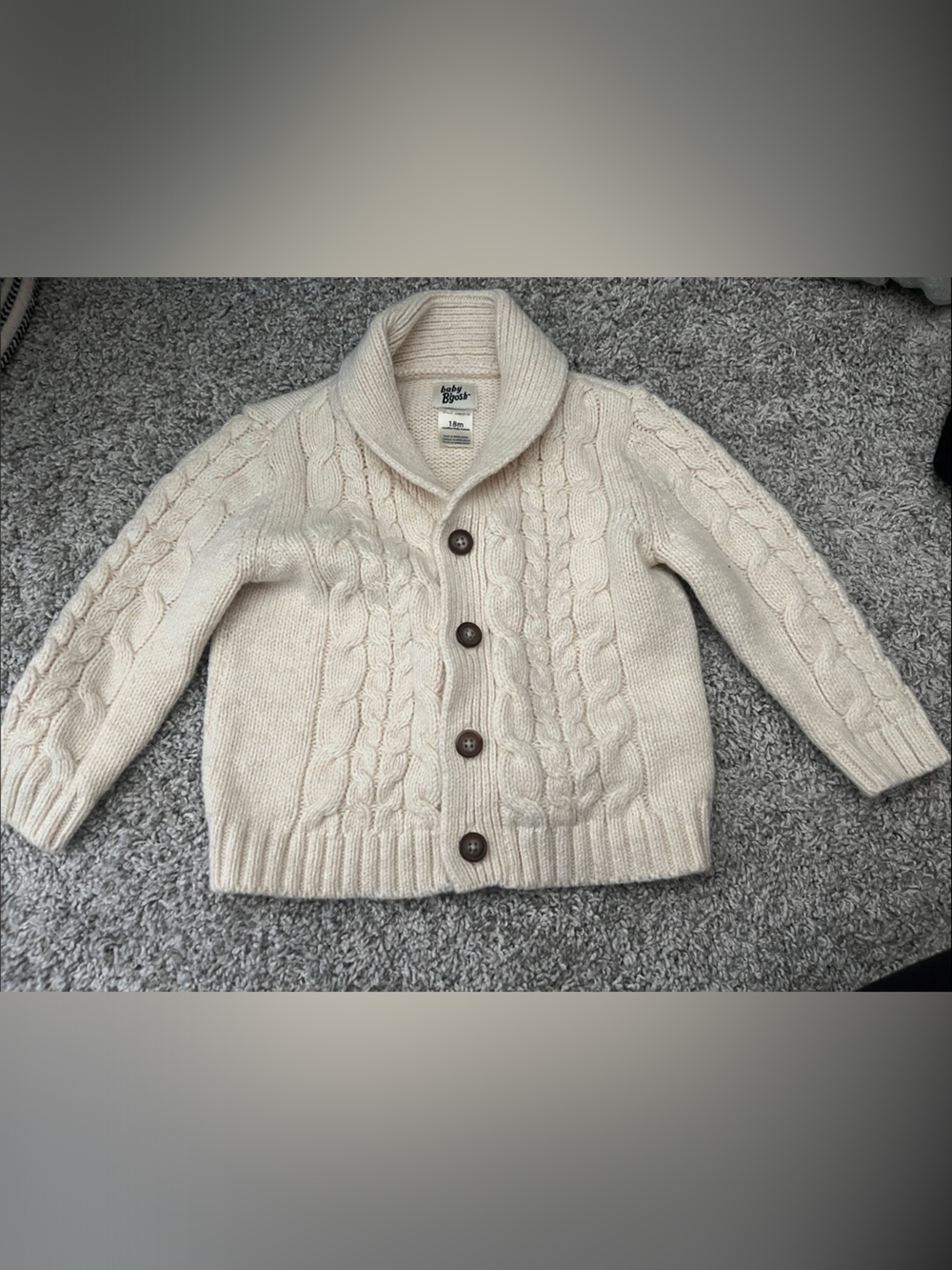 OshKosh B'gosh Cream Cable-Knit Shawl Collar Cardigan with Dark Buttons